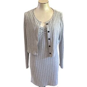 SHEIN Women’s Dress And Cardigan Set Brushed Ribbed Knit heather gray size XL
